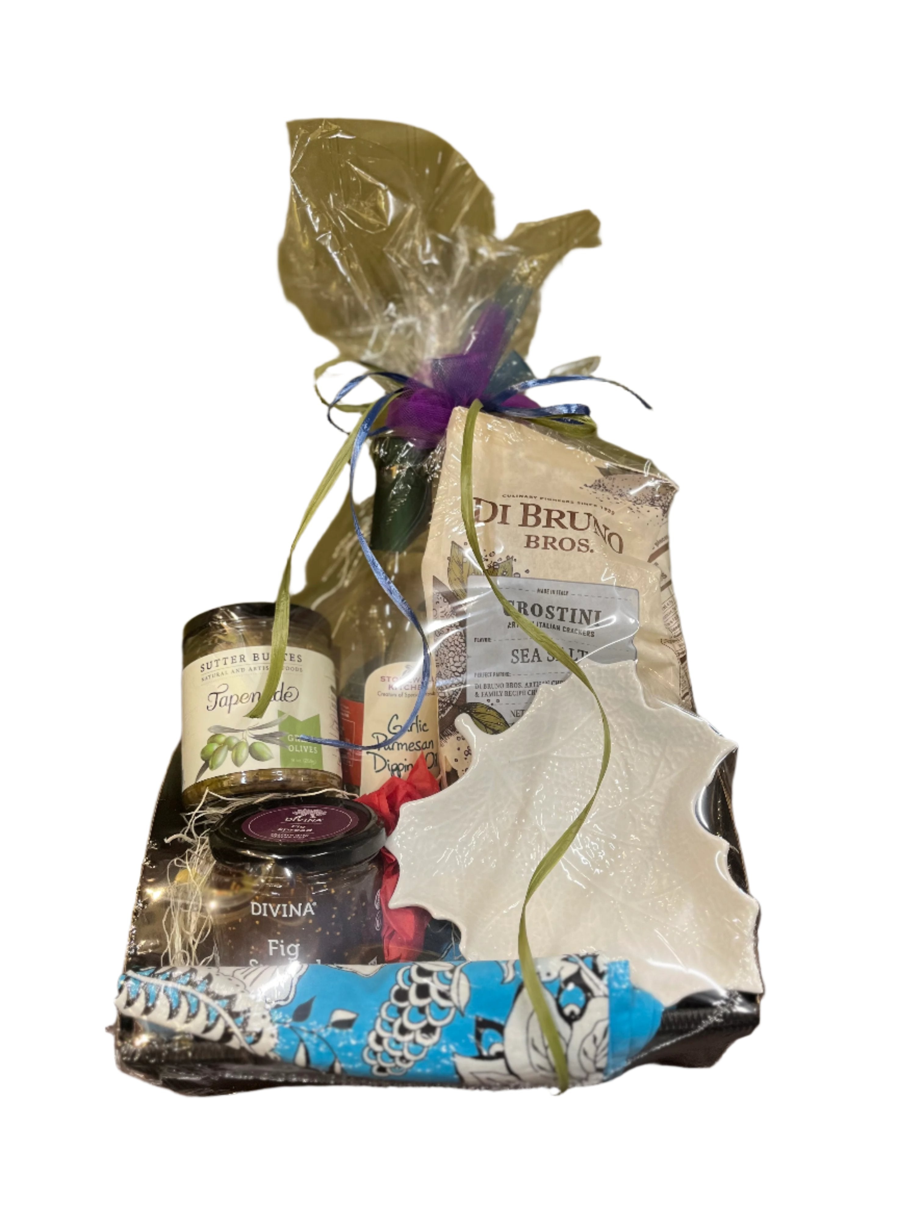 Fall theme Charcuterie gift with Divina Fig Spread, Stonewall Kitchen Garlic Parmesan Dipping Oil, Di Bruno Brothers Crostini and more 